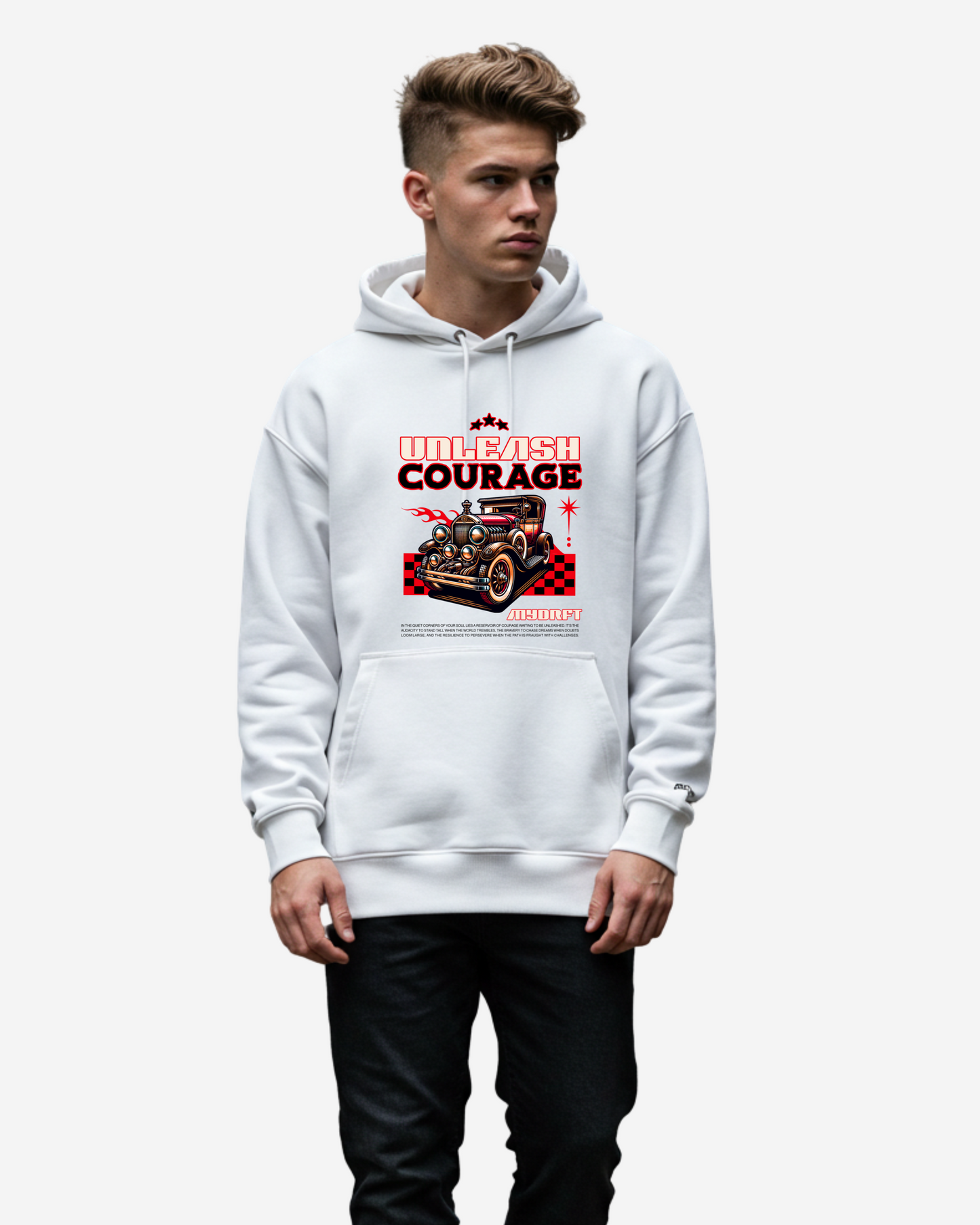 Unleash Courage Retro Car Oversized Hoodie